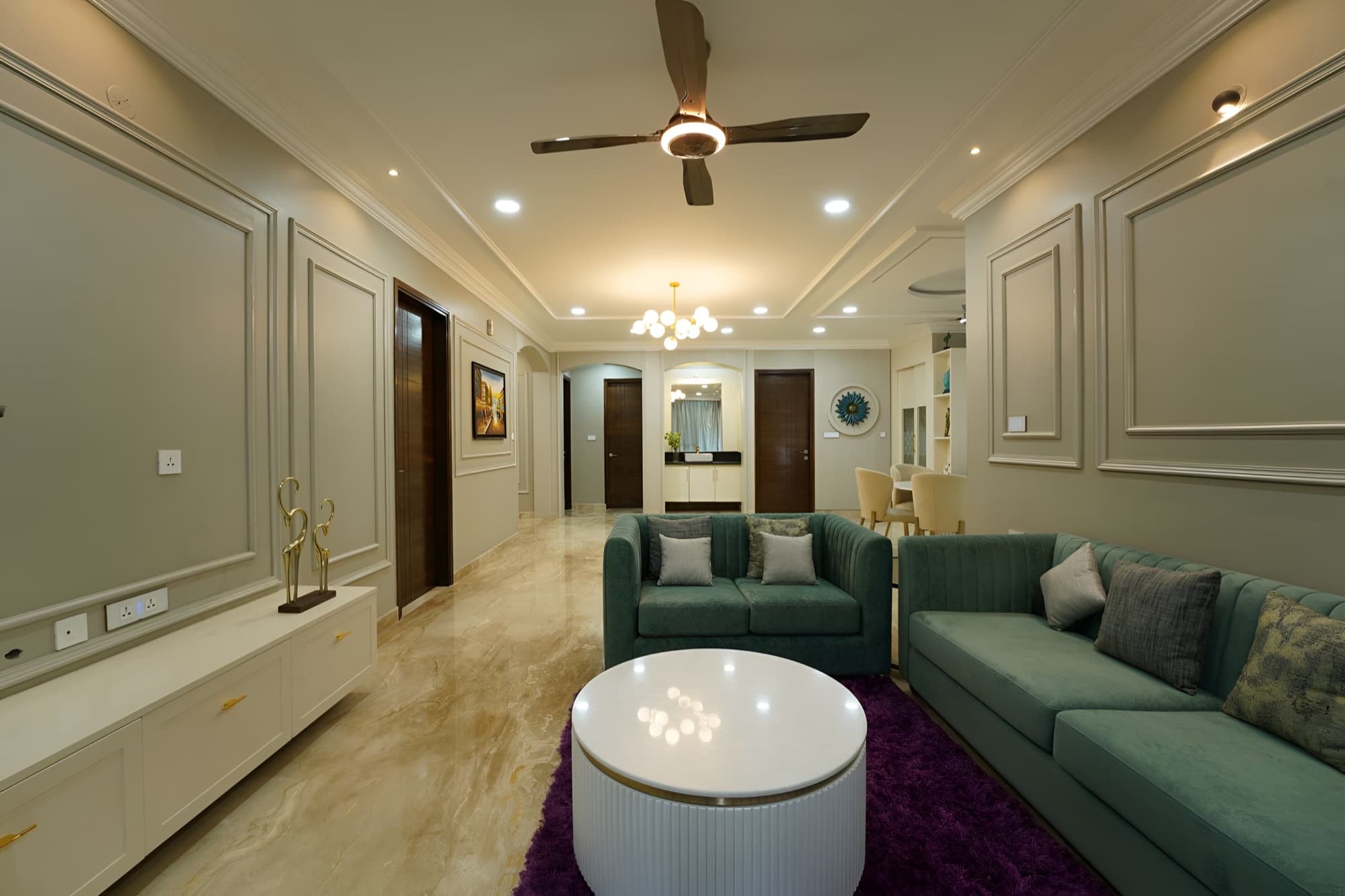 Living room with blue sofas